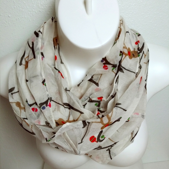 Casual Infinity Scarf Women's Happy Holidays Deer Print Off White Sprint Fall - Picture 1 of 4